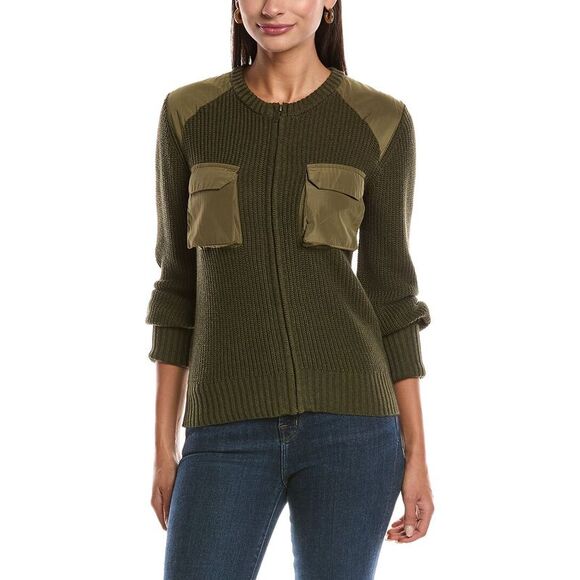 Minnie Rose Sweaters - Minnie Rose Womens  Shaker Utility Zip Cashmere-Blend Jacket, Green